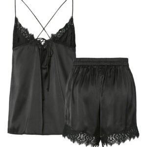 Black satin nightwear set on clean ecommerce background